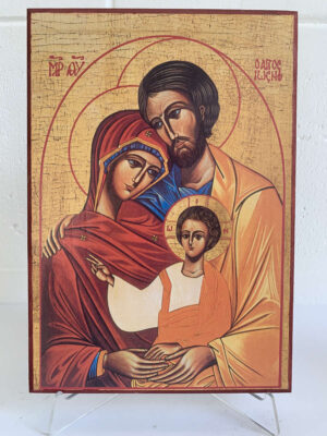 Icona con stampa fondo giallo Sacra Famiglia
