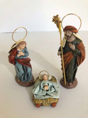 Presepe 3 pezzi in terracotta con vestiti  in tela (artigianato spagnolo)