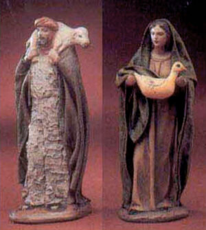 Pastore in terracotta vestita e pastorella con oca