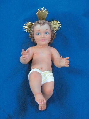 Bambino Gesù Benedicente in gesso, finitura classica con occhi azzurri