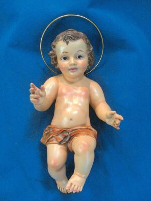 Bambino Gesù Benedicente in gesso, manifattura Spagnola, finitura anticata.