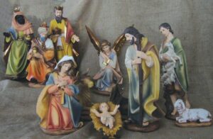 Presepe in resina, imitazione legno 11 pezzi da cm. 43