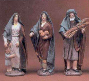 Conf. da 3 pastori in terracotta vestita da cm. 12