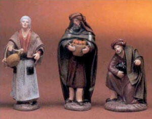 Conf. da 3 pastori in terracotta vestita da cm. 12